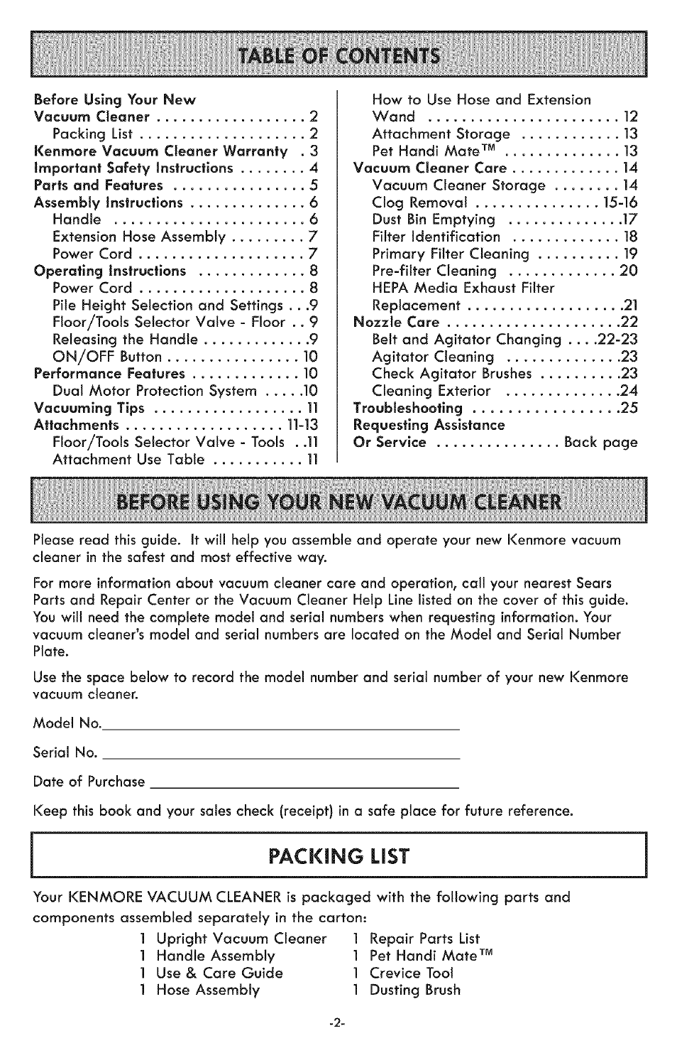 Kenmore ASPIRADORA 116.31591 User Manual | Page 2 / 51