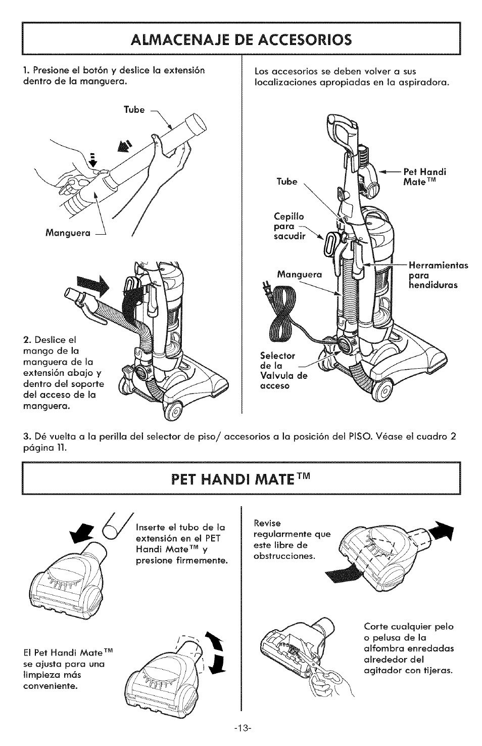 Almacenaje de accesorios, Almacenaje de los accesorios, Pet hanoi mate | Kenmore ASPIRADORA 116.31591 User Manual | Page 37 / 51