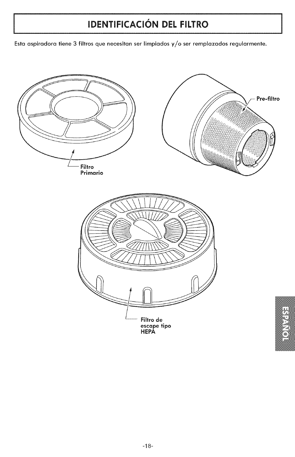 Identificación del filtro | Kenmore ASPIRADORA 116.31591 User Manual | Page 42 / 51