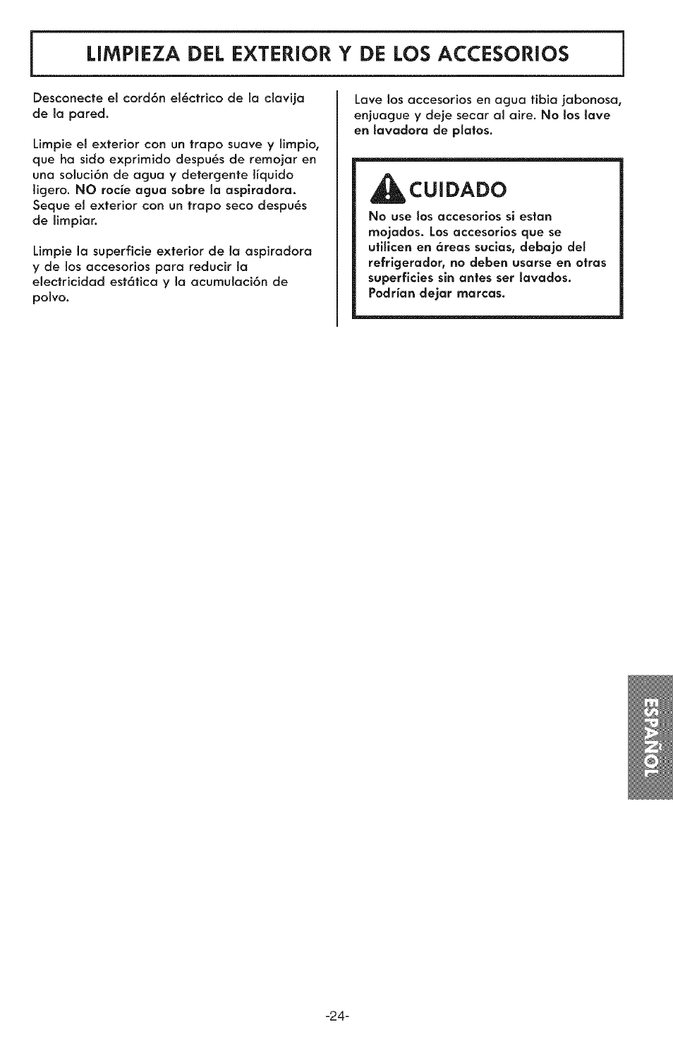 Cuidado | Kenmore ASPIRADORA 116.31591 User Manual | Page 48 / 51