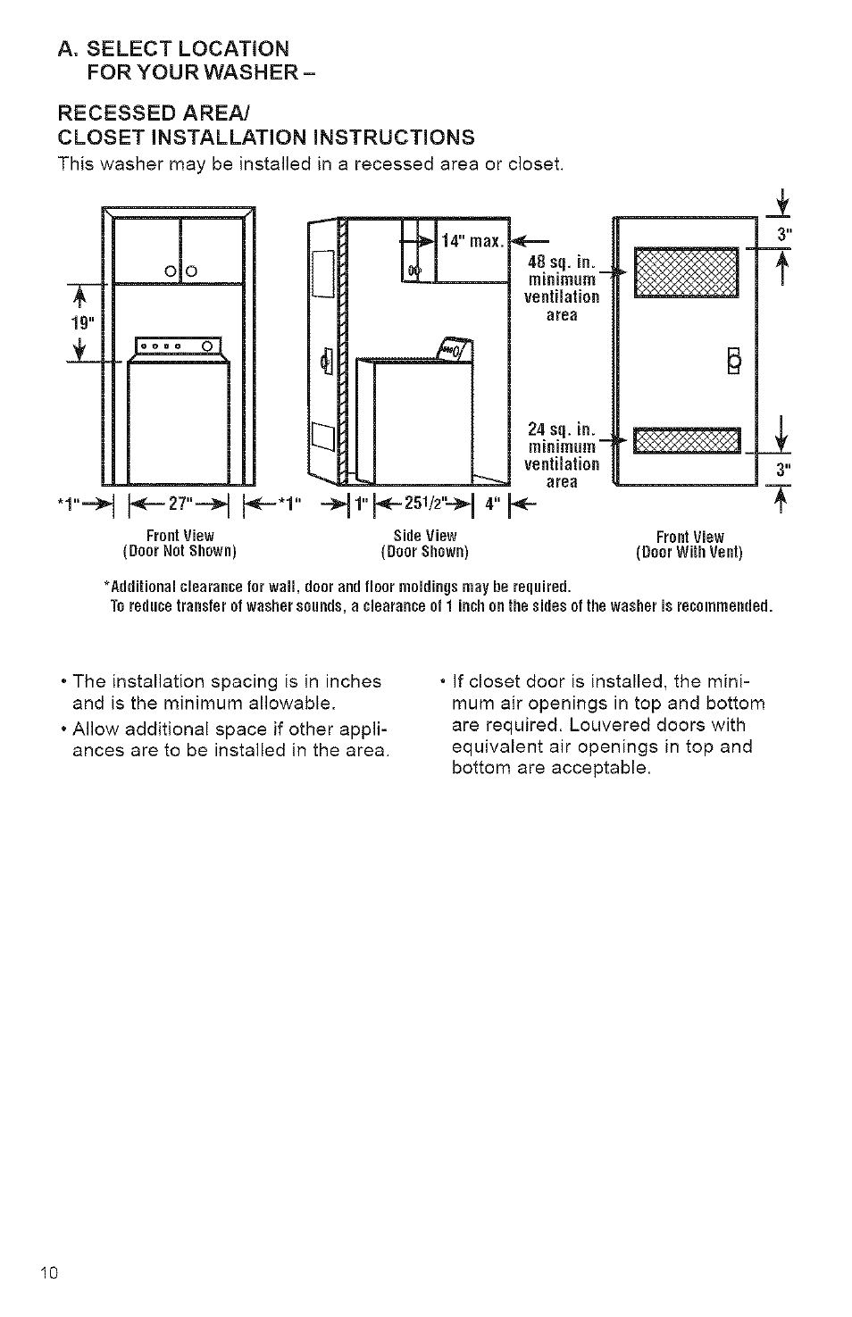 Closet installation instructions, For your washer | Kenmore 3950144 User Manual | Page 10 / 37