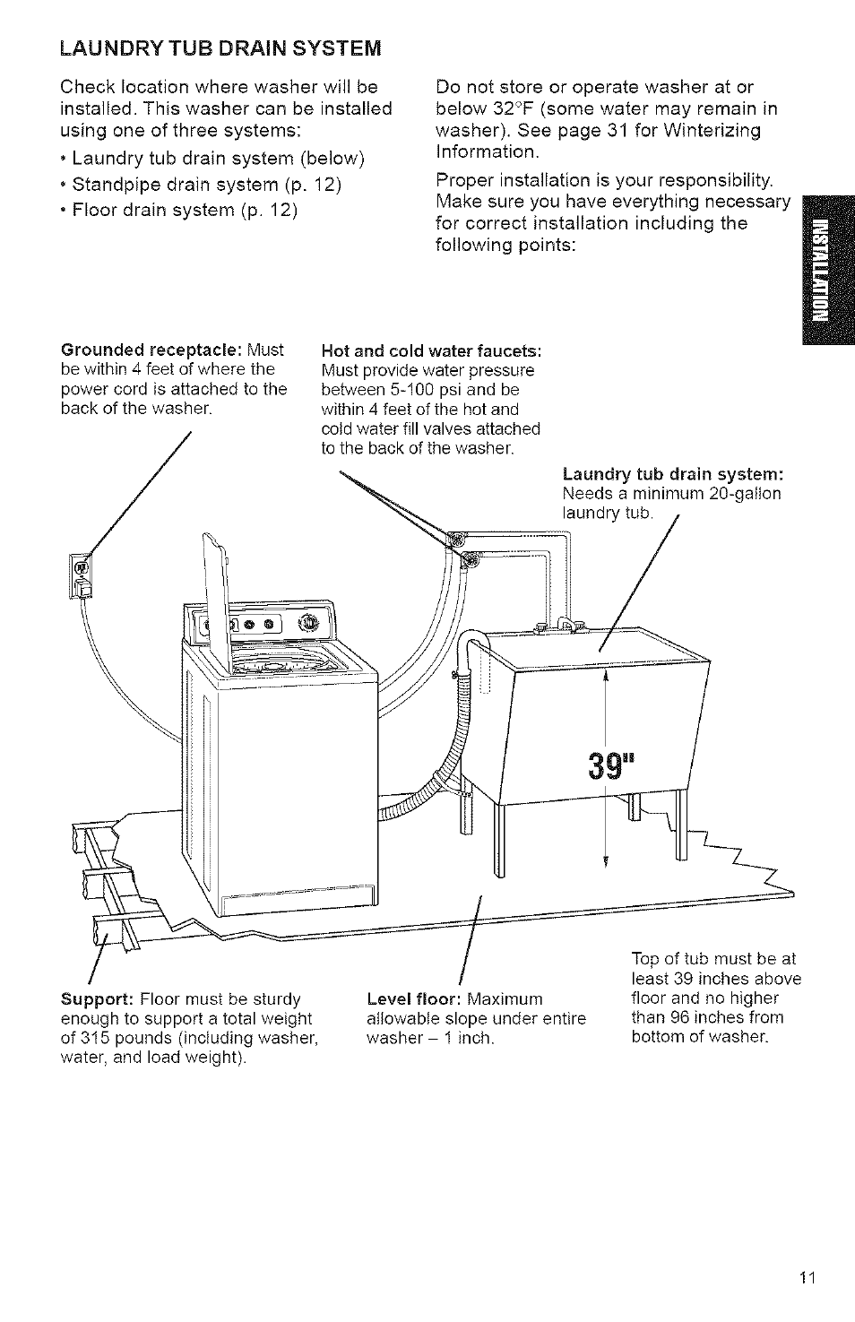 Laundry tub drain system | Kenmore 3950144 User Manual | Page 11 / 37