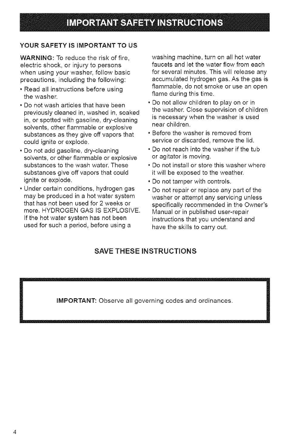 Save these instructions, Important safety instrugtîons | Kenmore 3950144 User Manual | Page 4 / 37