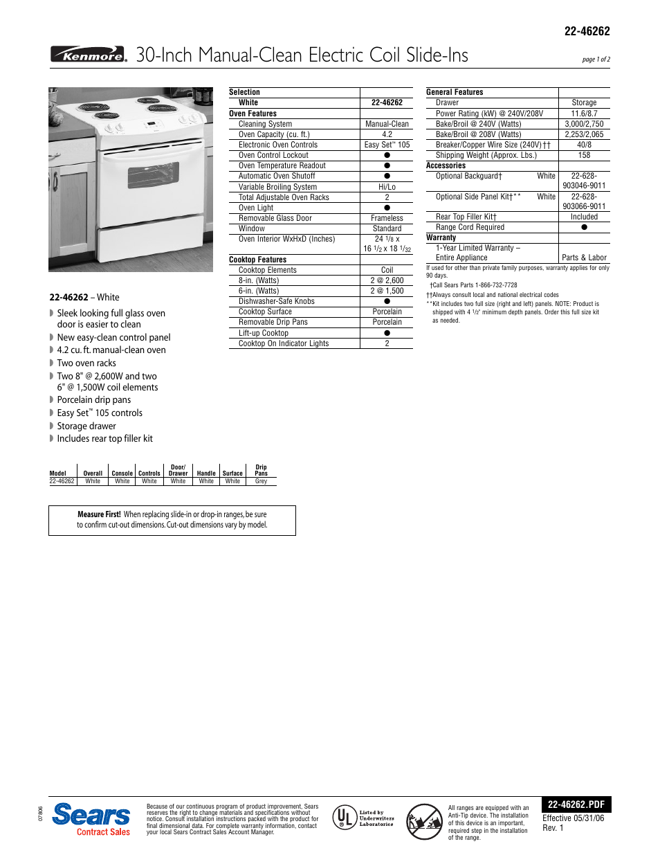 Kenmore 22-46262 User Manual | 2 pages