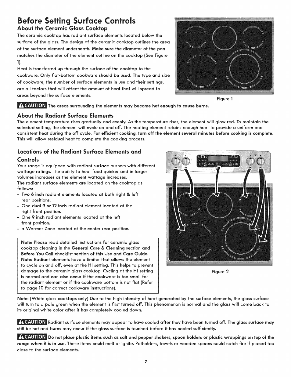 About the ceramic glass cooktop, About the radiant surface elements, Before setting surface controls | Kenmore 790.9805 User Manual | Page 7 / 30