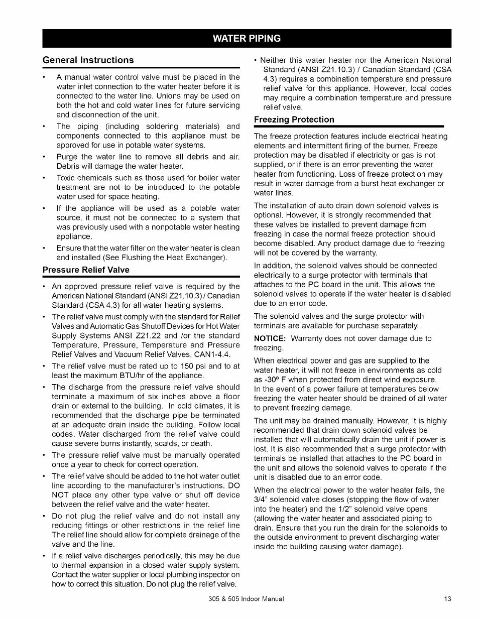 Water piping, General instructions | Kenmore 505 User Manual | Page 13 / 36