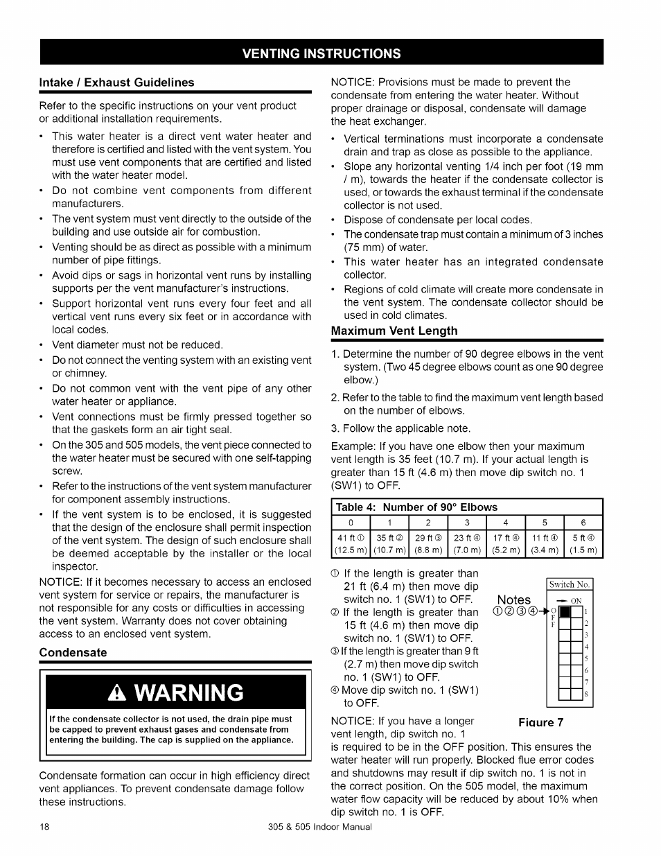 A warning, Venting instructions | Kenmore 505 User Manual | Page 18 / 36