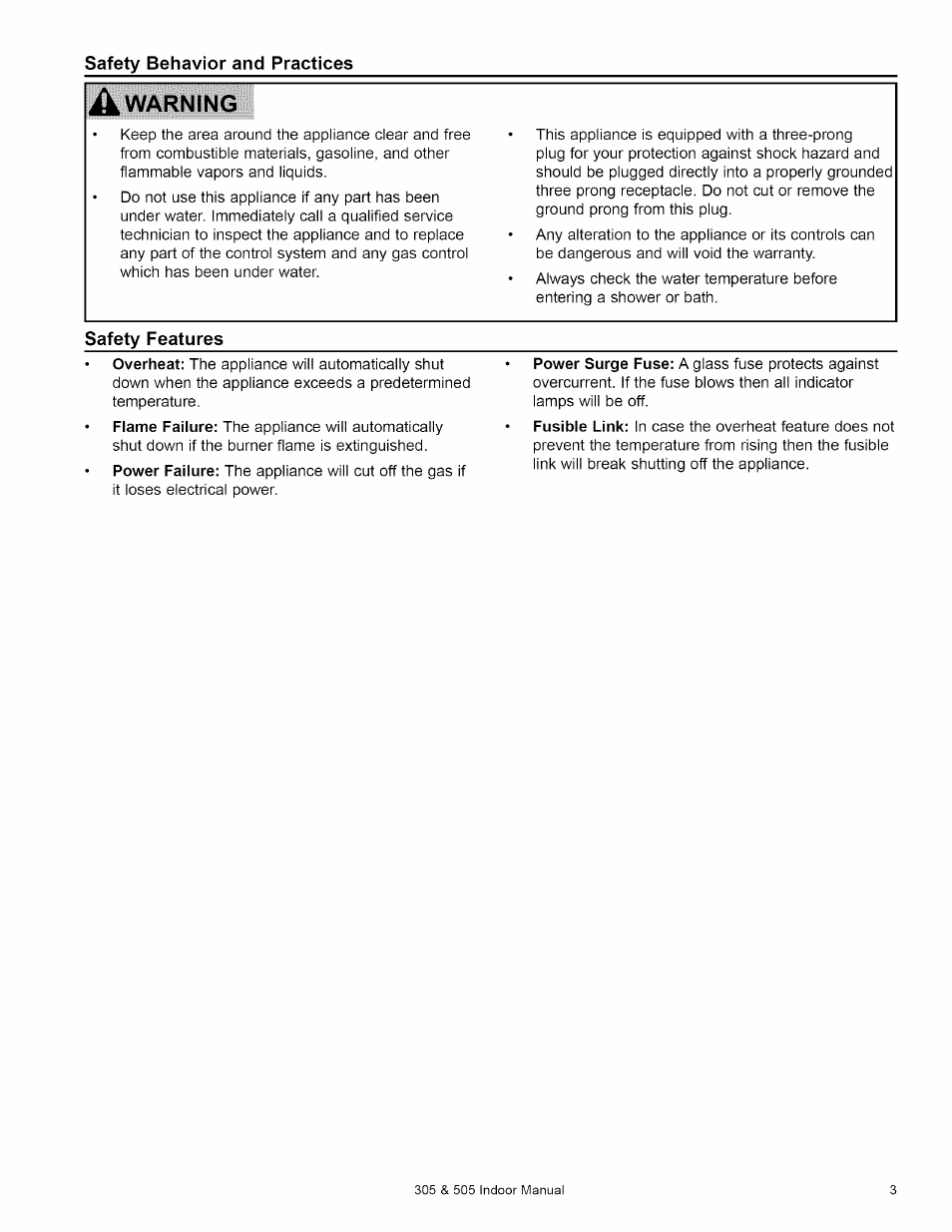 Safety behavior and practices, A warning, Safety features | Kenmore 505 User Manual | Page 3 / 36