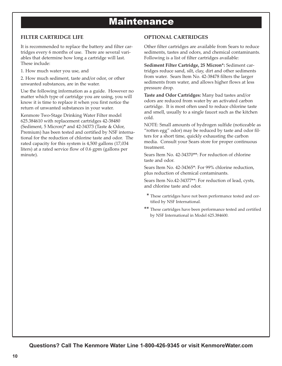 Maintenance | Kenmore 625.38461 User Manual | Page 10 / 16