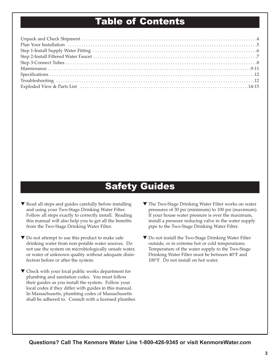 Table of contents safety guides | Kenmore 625.38461 User Manual | Page 3 / 16