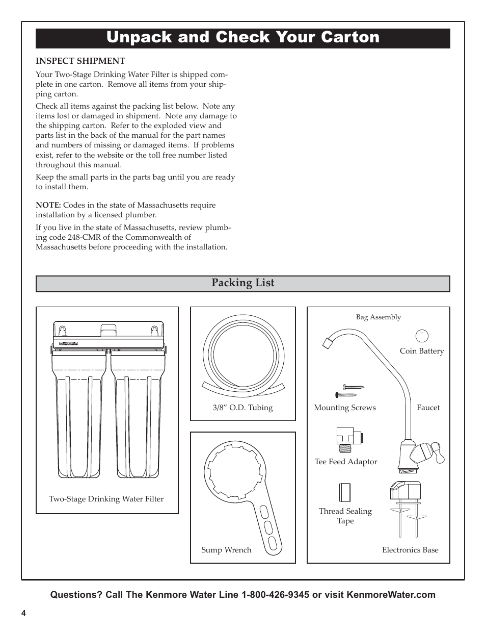 Unpack and check your carton, Packing list | Kenmore 625.38461 User Manual | Page 4 / 16