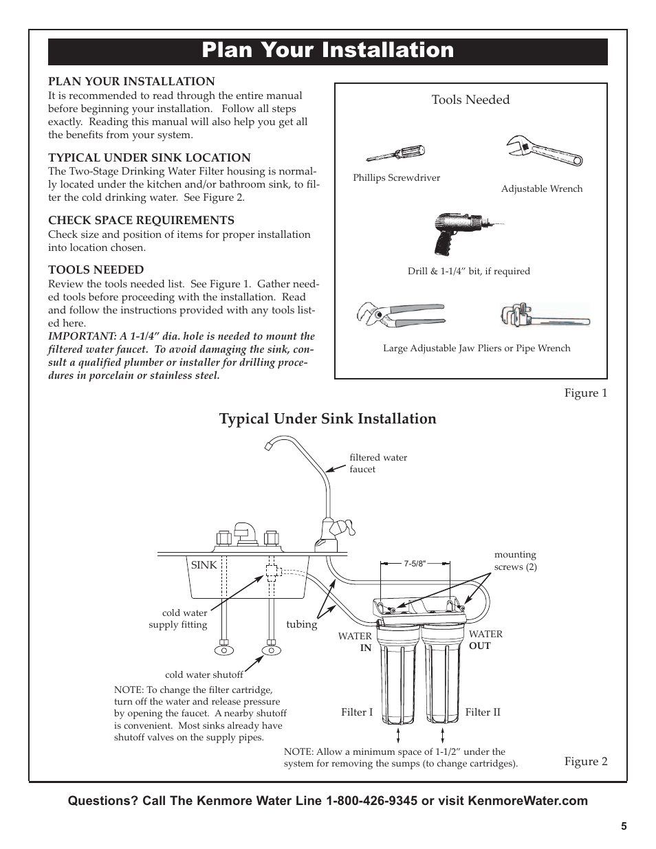 Plan your installation, Typical under sink installation | Kenmore 625.38461 User Manual | Page 5 / 16