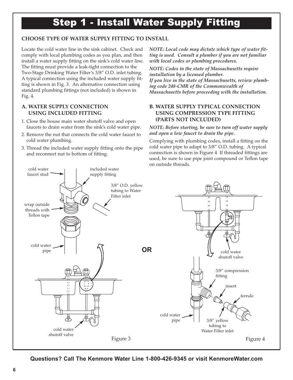 Step 1 - install water supply fitting | Kenmore 625.38461 User Manual | Page 6 / 16