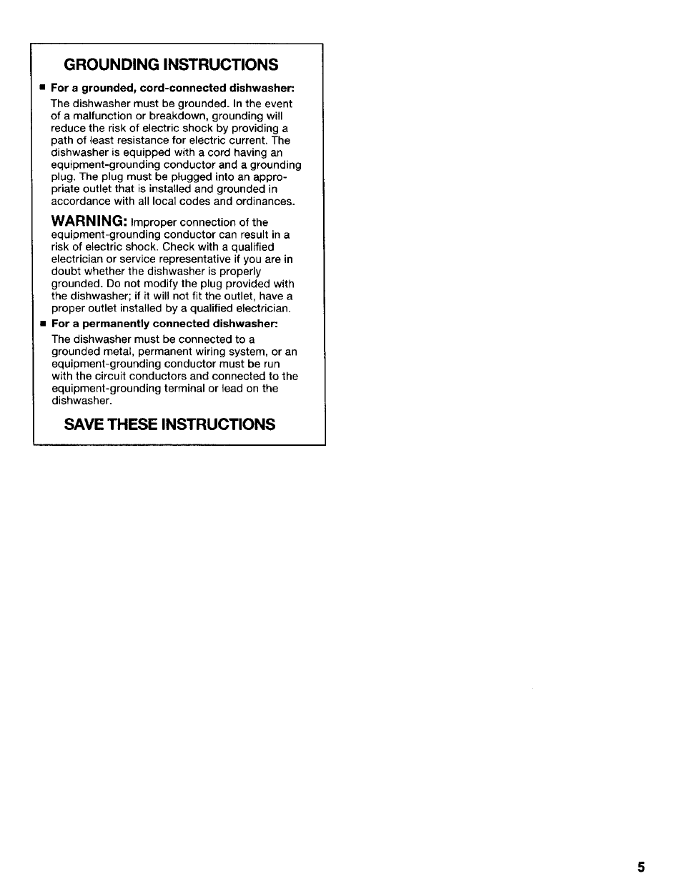 Grounding instructions, Save these instructions | Kenmore 665.17425 User Manual | Page 5 / 20