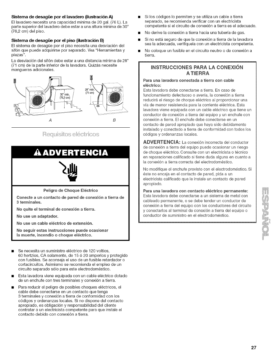 Aadvertencia | Kenmore 110.4597 User Manual | Page 27 / 64