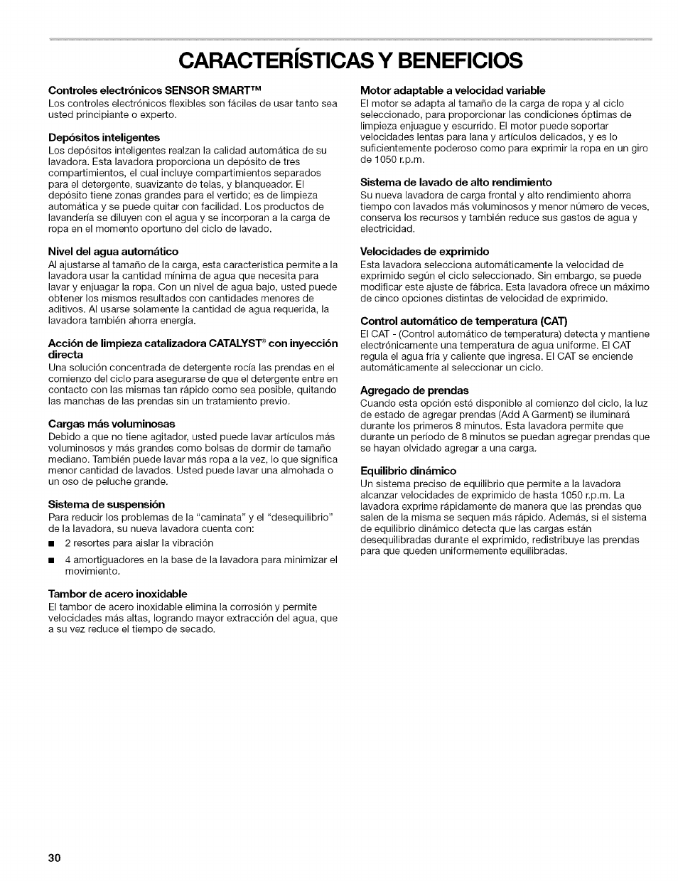 Caracteristicas y beneficios | Kenmore 110.4597 User Manual | Page 30 / 64