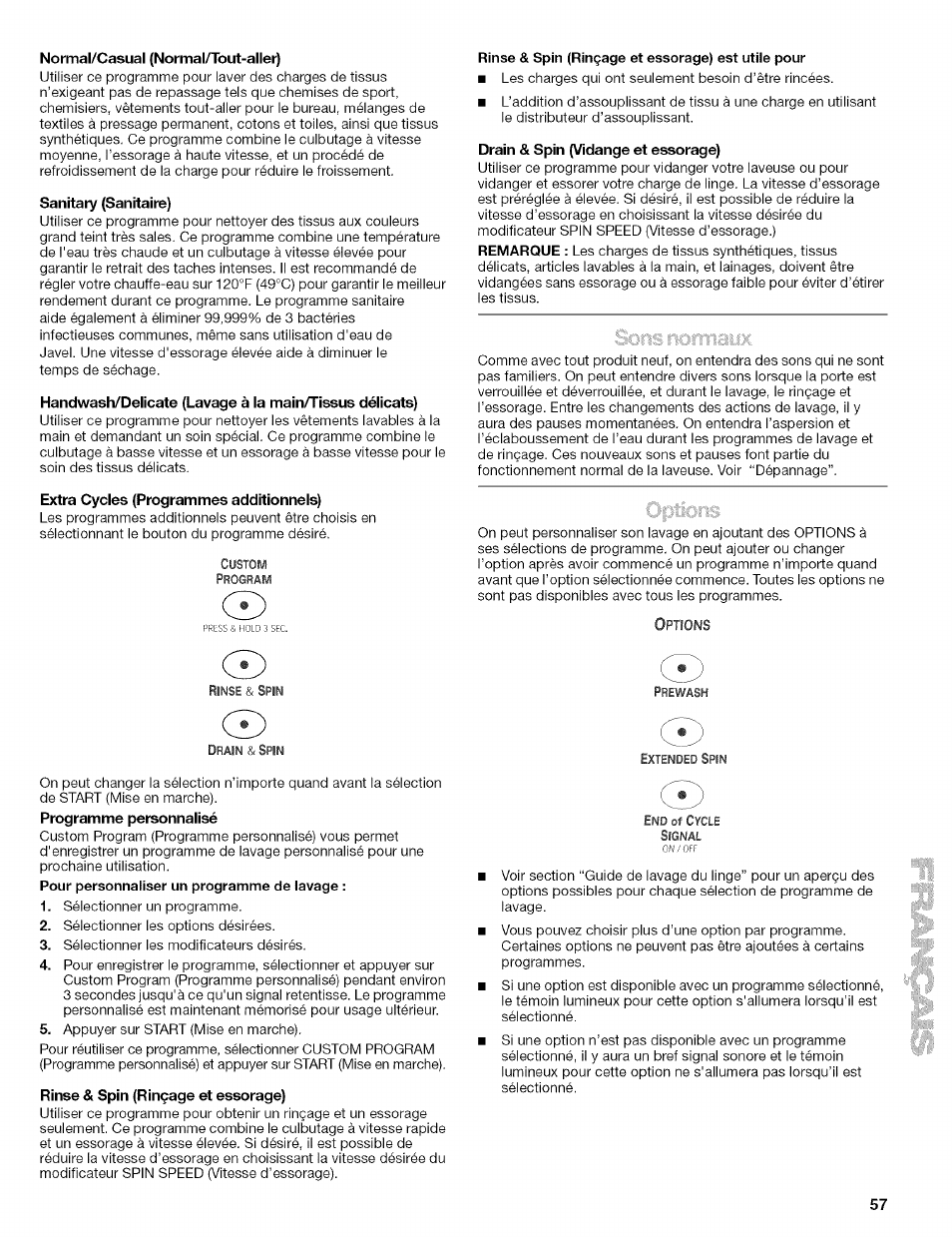 Rinse & spin (rinçage et essorage) est utiie pour | Kenmore 110.4597 User Manual | Page 57 / 64