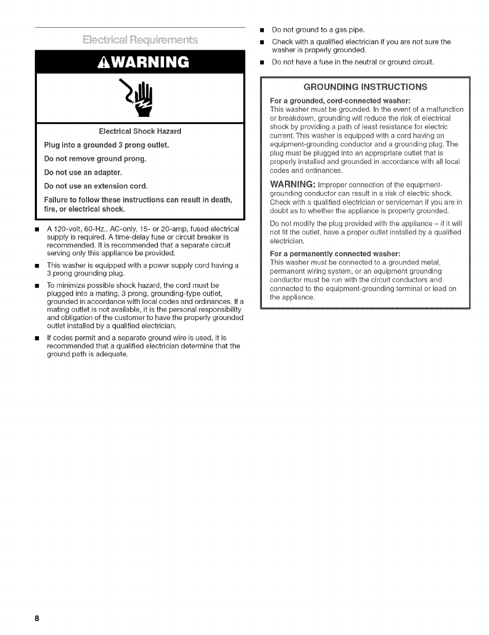 Awarning | Kenmore 110.4597 User Manual | Page 8 / 64