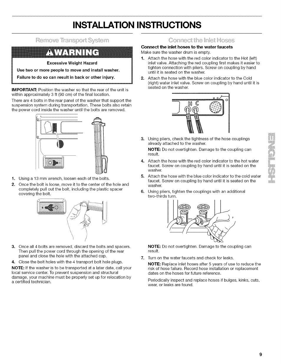 Excessive weight hazard, Installation instructions, A warning | Kenmore 110.4597 User Manual | Page 9 / 64