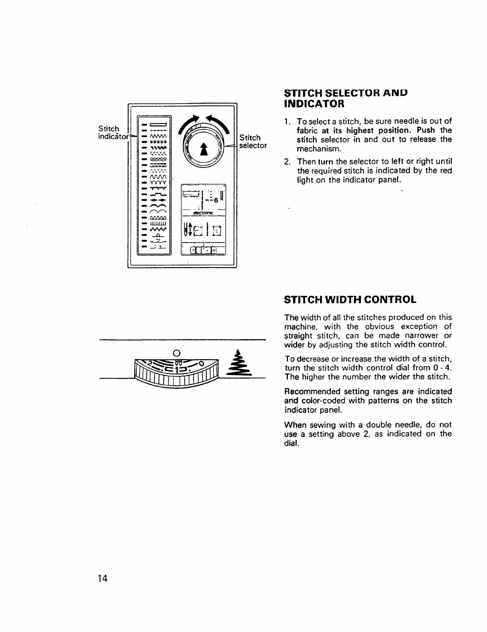Stitch selector aimd indicator, Stitch width control | Kenmore 17921 User Manual | Page 17 / 65