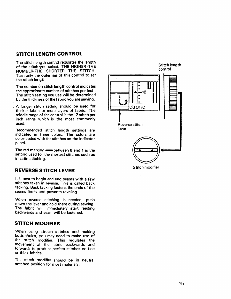 Reverse stitch lever, Stitch modifier | Kenmore 17921 User Manual | Page 18 / 65