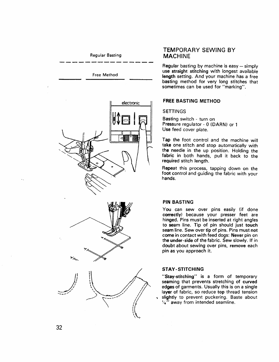 Temporary sewing by machine, Free basting method, Pin basting | Stay-stitching | Kenmore 17921 User Manual | Page 35 / 65