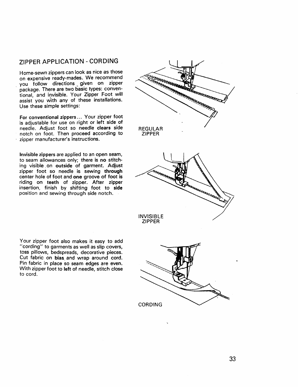 Zipper application - cording | Kenmore 17921 User Manual | Page 36 / 65