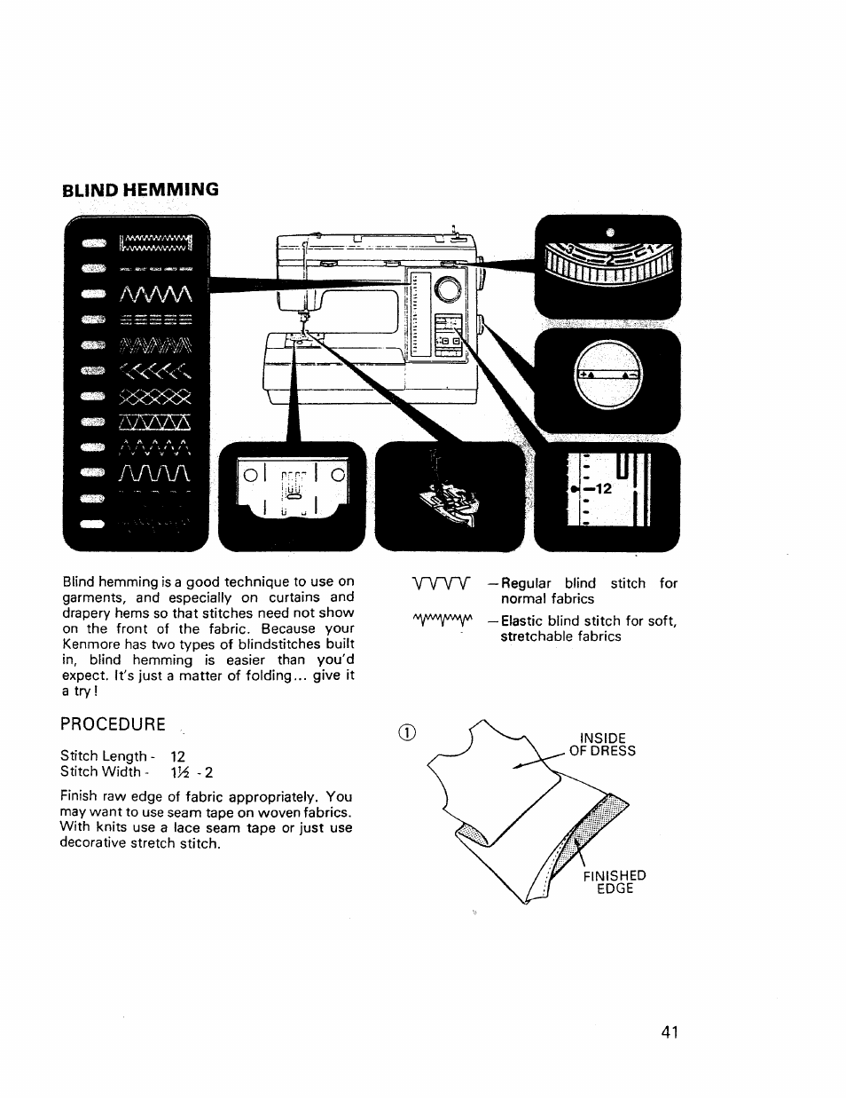 Bund hemming, Procedure, Ikvvwyvvvaw s j | A/^aaa | Kenmore 17921 User Manual | Page 44 / 65