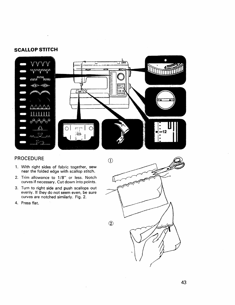 Scallop stitch, Procedure | Kenmore 17921 User Manual | Page 46 / 65