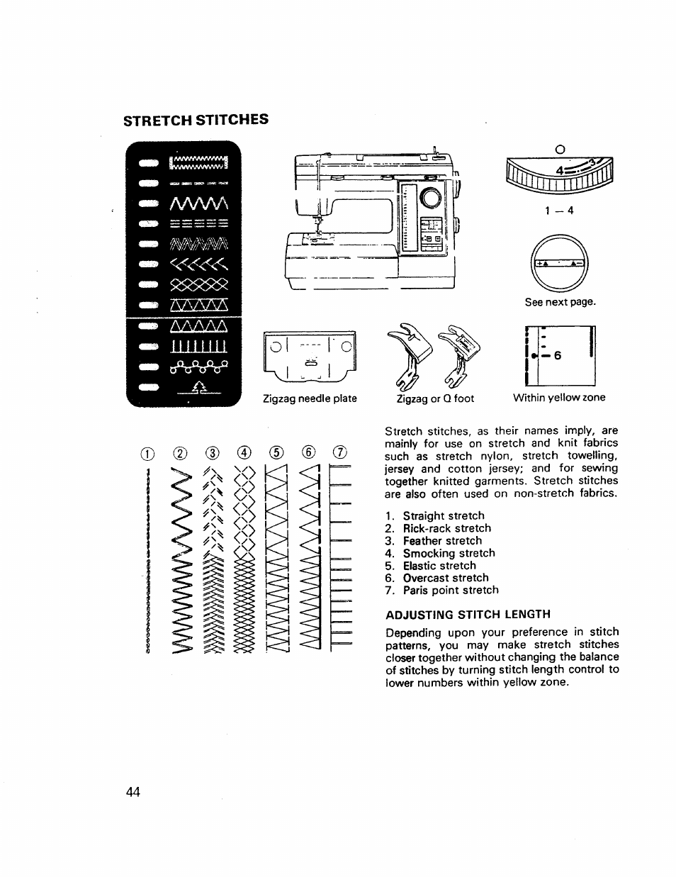 Stretch stitches, Adjusting stitch length, Stretch stitches -47 | Kenmore 17921 User Manual | Page 47 / 65