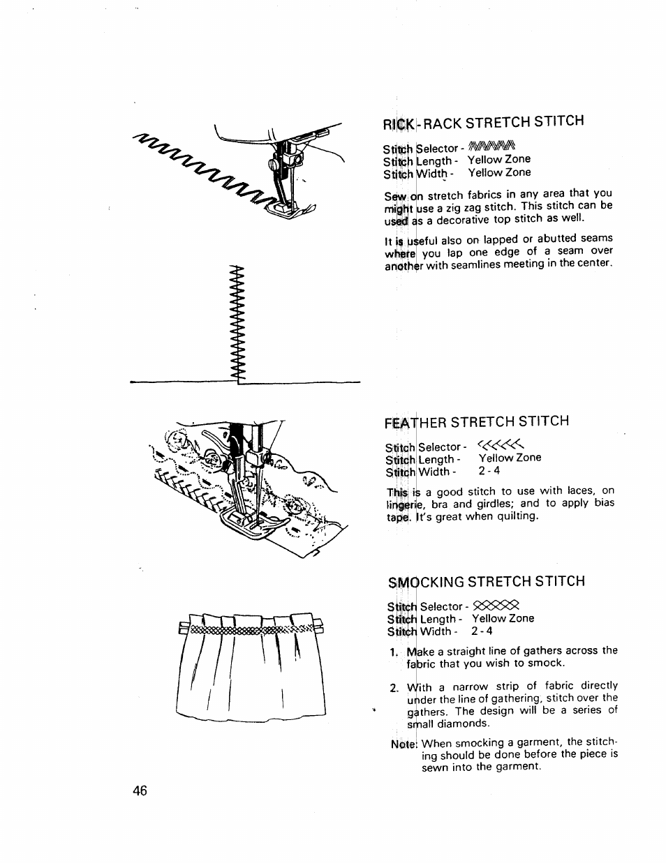 Ricki-rack stretch stitch, Her stretch stitch, Smocking stretch stitch | Kenmore 17921 User Manual | Page 49 / 65