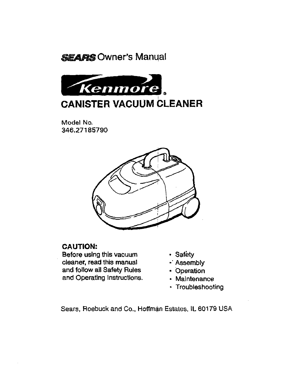 Kenmore 346.2718579 User Manual | 3 pages