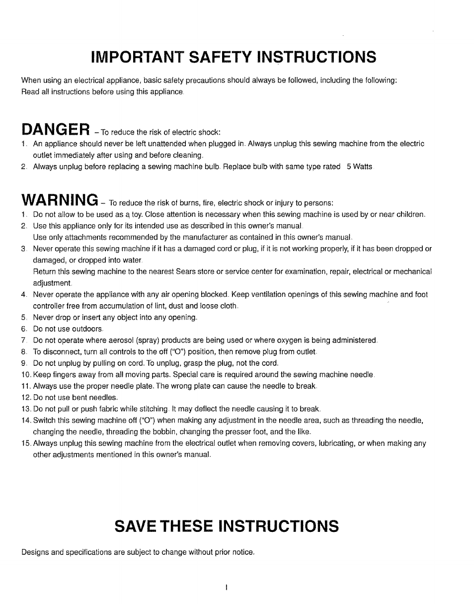 Important safety instructions, Danger, Warning | Save these instructions | Kenmore 385.16231 User Manual | Page 2 / 117