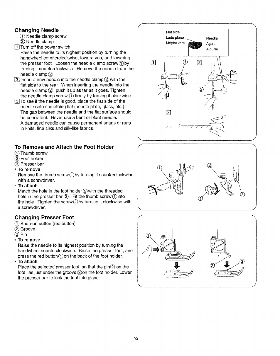 Changing needle, To remove and attach the foot holder, Changing presser foot | Kenmore 385.16231 User Manual | Page 24 / 117