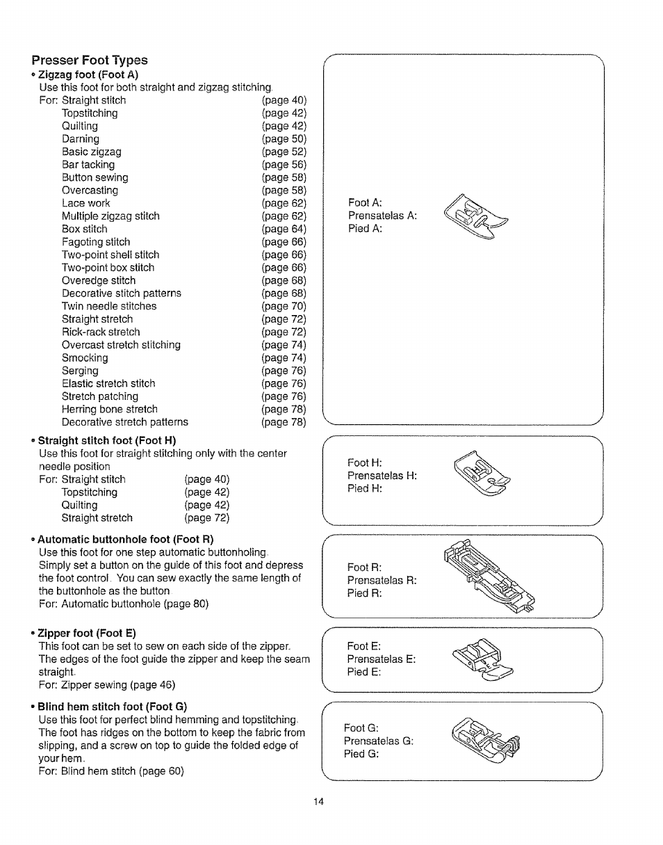 Presser foot types | Kenmore 385.16231 User Manual | Page 26 / 117