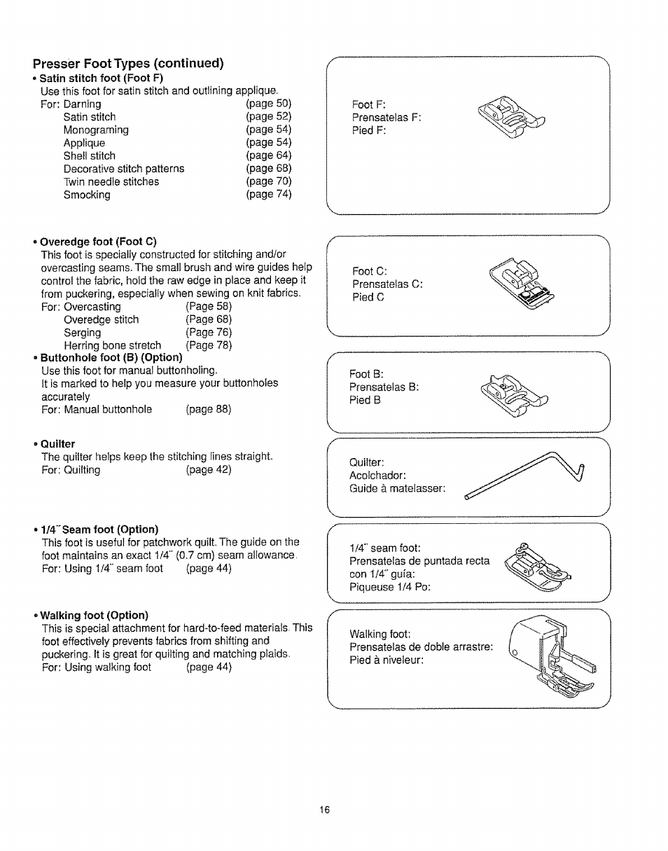 Presser foot types (continued) | Kenmore 385.16231 User Manual | Page 28 / 117