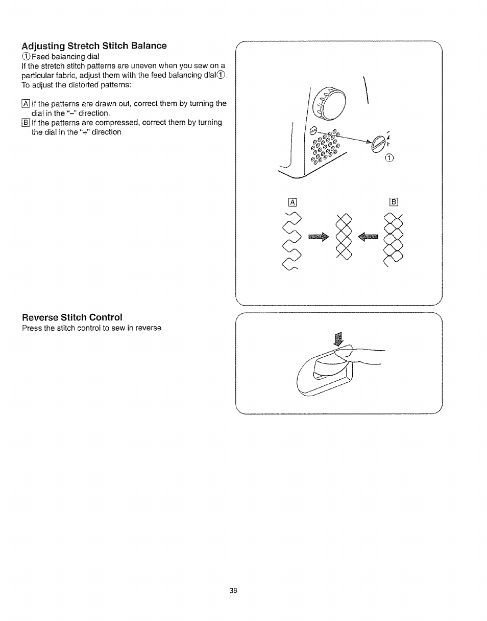 Adjusting stretch stitch balance, Reverse stitch control | Kenmore 385.16231 User Manual | Page 50 / 117