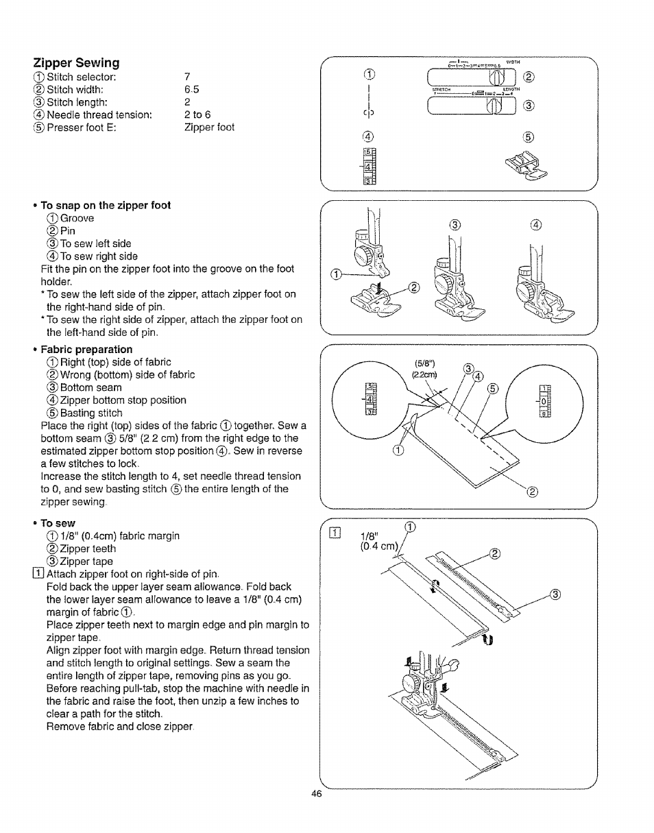 Zipper sewing, Q attach zipper foot on right-side of pin | Kenmore 385.16231 User Manual | Page 58 / 117