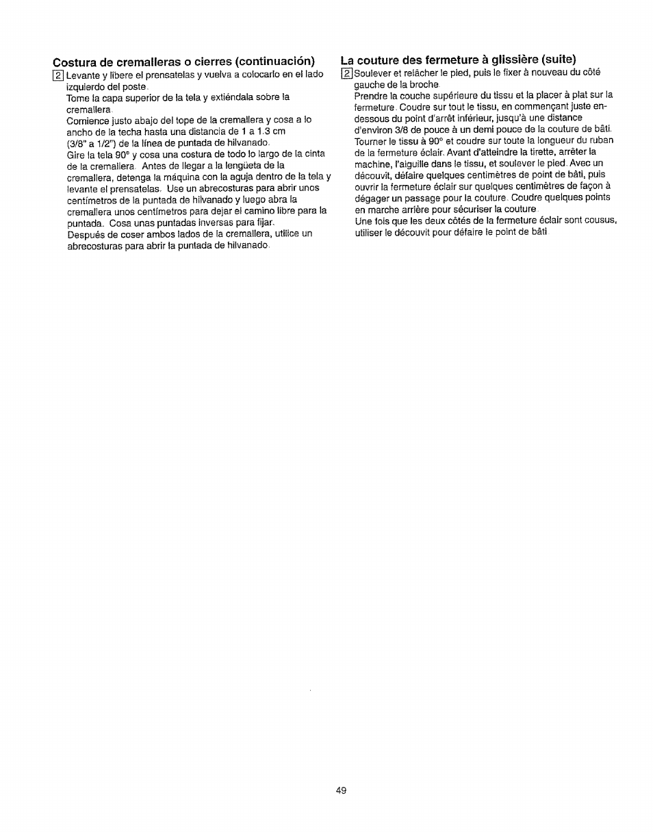 Costura de cremalleras o cierres (continuación), La couture des fermeture à glissière (suite) | Kenmore 385.16231 User Manual | Page 61 / 117