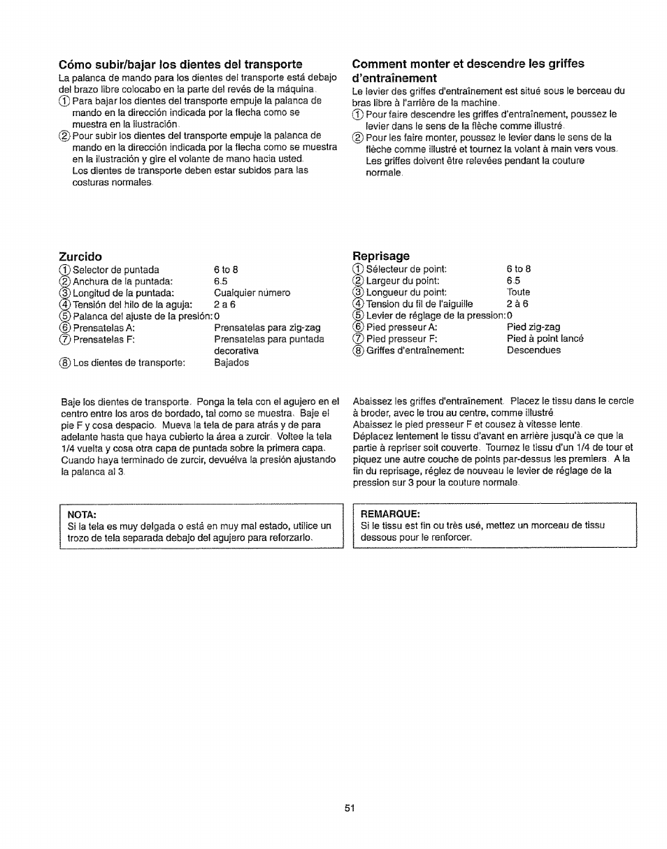 Cómo subir/bajar los dientes del transporte, Zurcido | Kenmore 385.16231 User Manual | Page 63 / 117