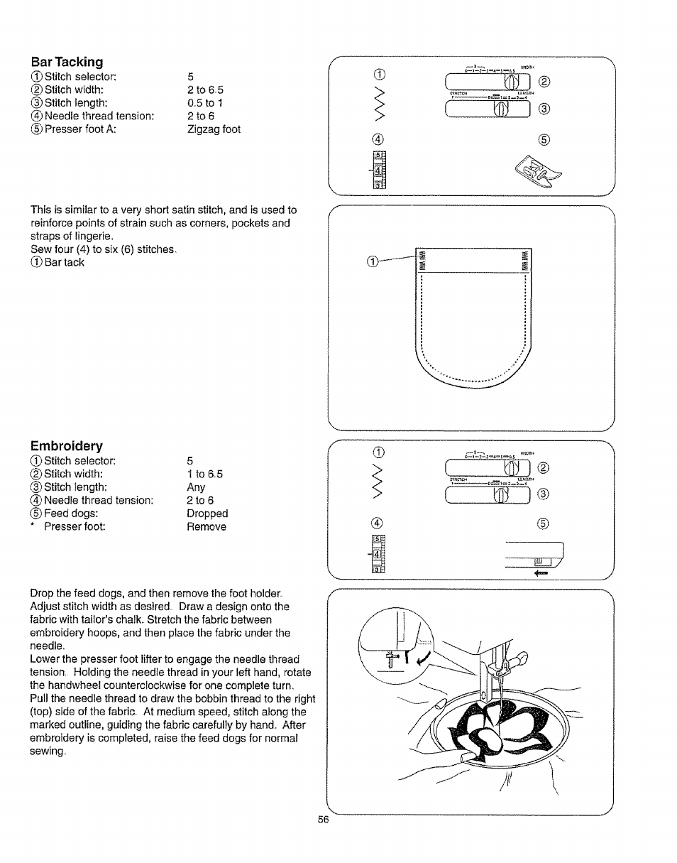 Ваг tacking, Embroidery | Kenmore 385.16231 User Manual | Page 68 / 117