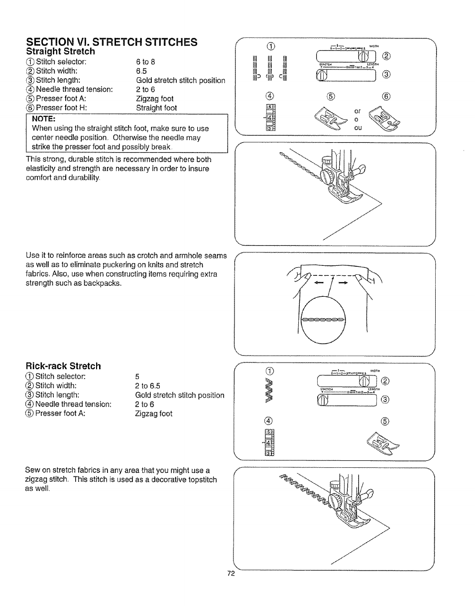 Rick-rack stretch, Straight stretch | Kenmore 385.16231 User Manual | Page 84 / 117