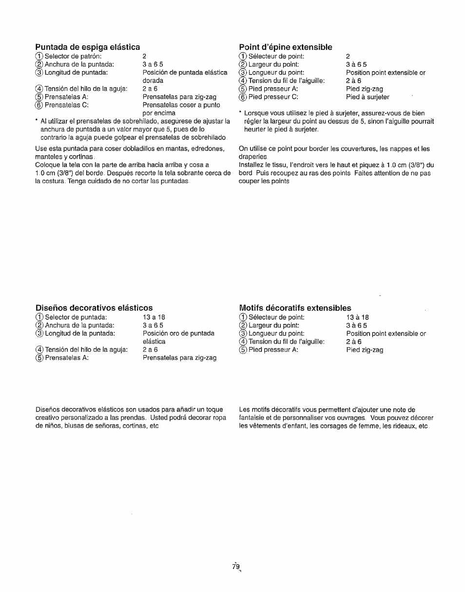 Diseños decorativos elásticos, Point d’épine extensible | Kenmore 385.16231 User Manual | Page 91 / 117