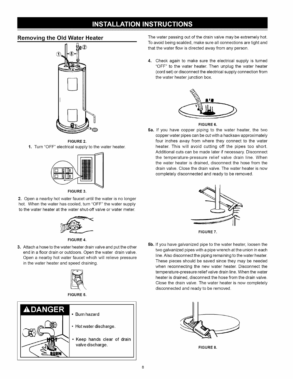 Installation instructions, Removing the old water heater, Installation instructions -14 | Kenmore 153.32116 User Manual | Page 8 / 28