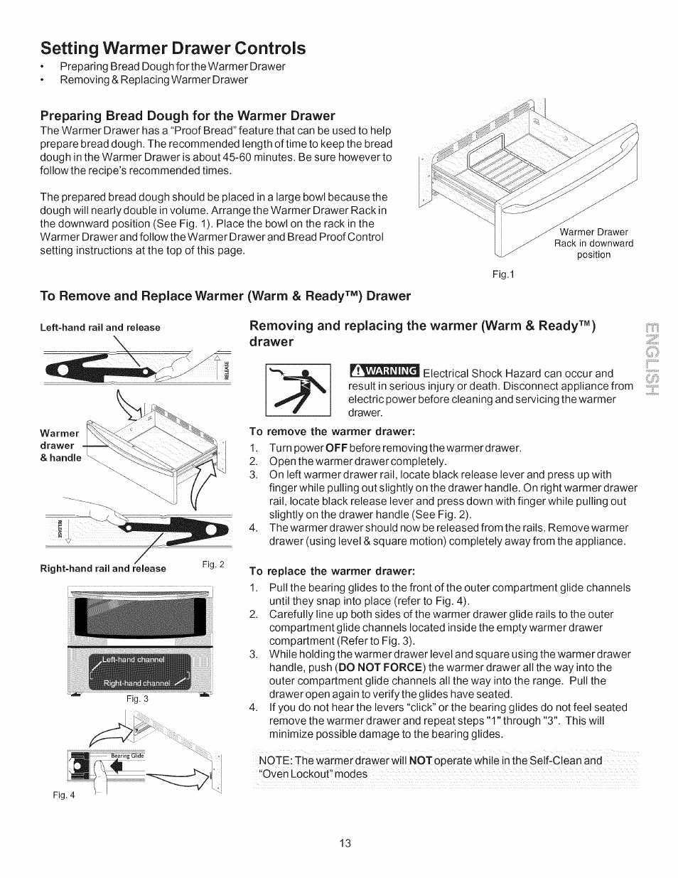 Setting warmer drawer controls, Preparing bread dough for the warmer drawer, To remove and replace warmer (warm & readydrawer | Kenmore 790.7755 User Manual | Page 13 / 42