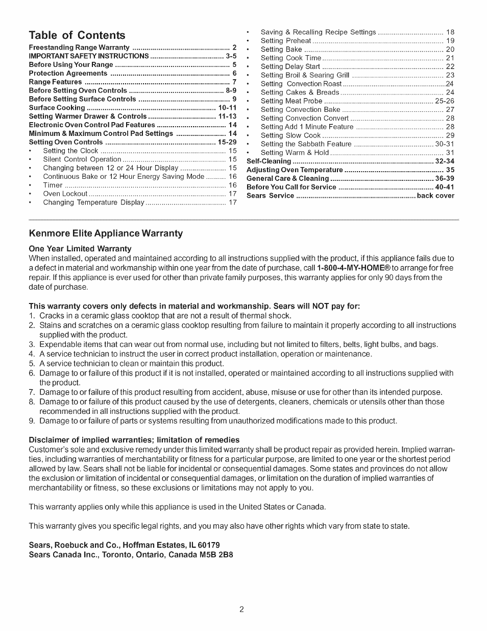 Kenmore 790.7755 User Manual | Page 2 / 42