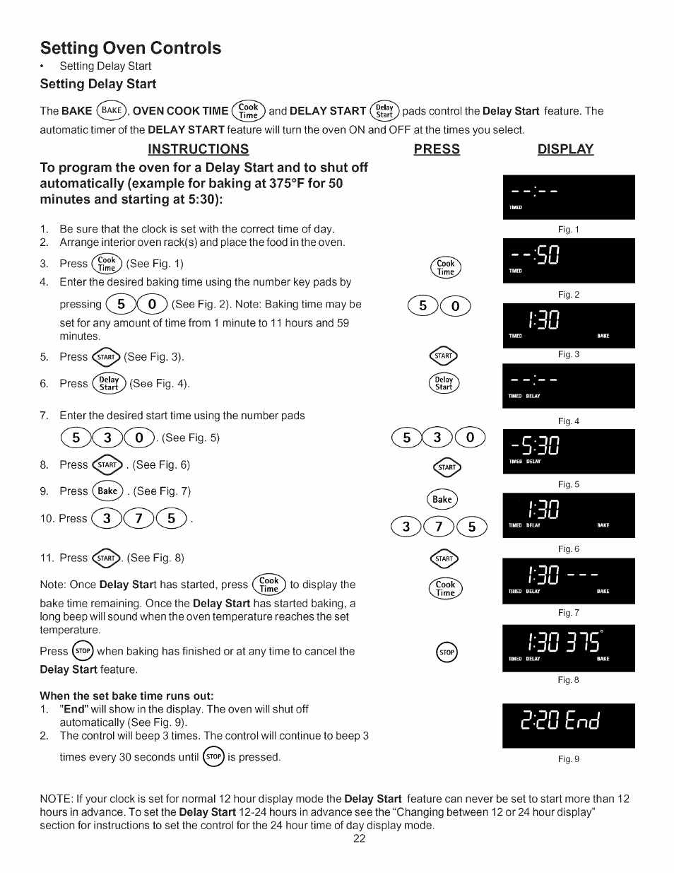 Instructions, Press, Display | Setting oven controls | Kenmore 790.7755 User Manual | Page 22 / 42