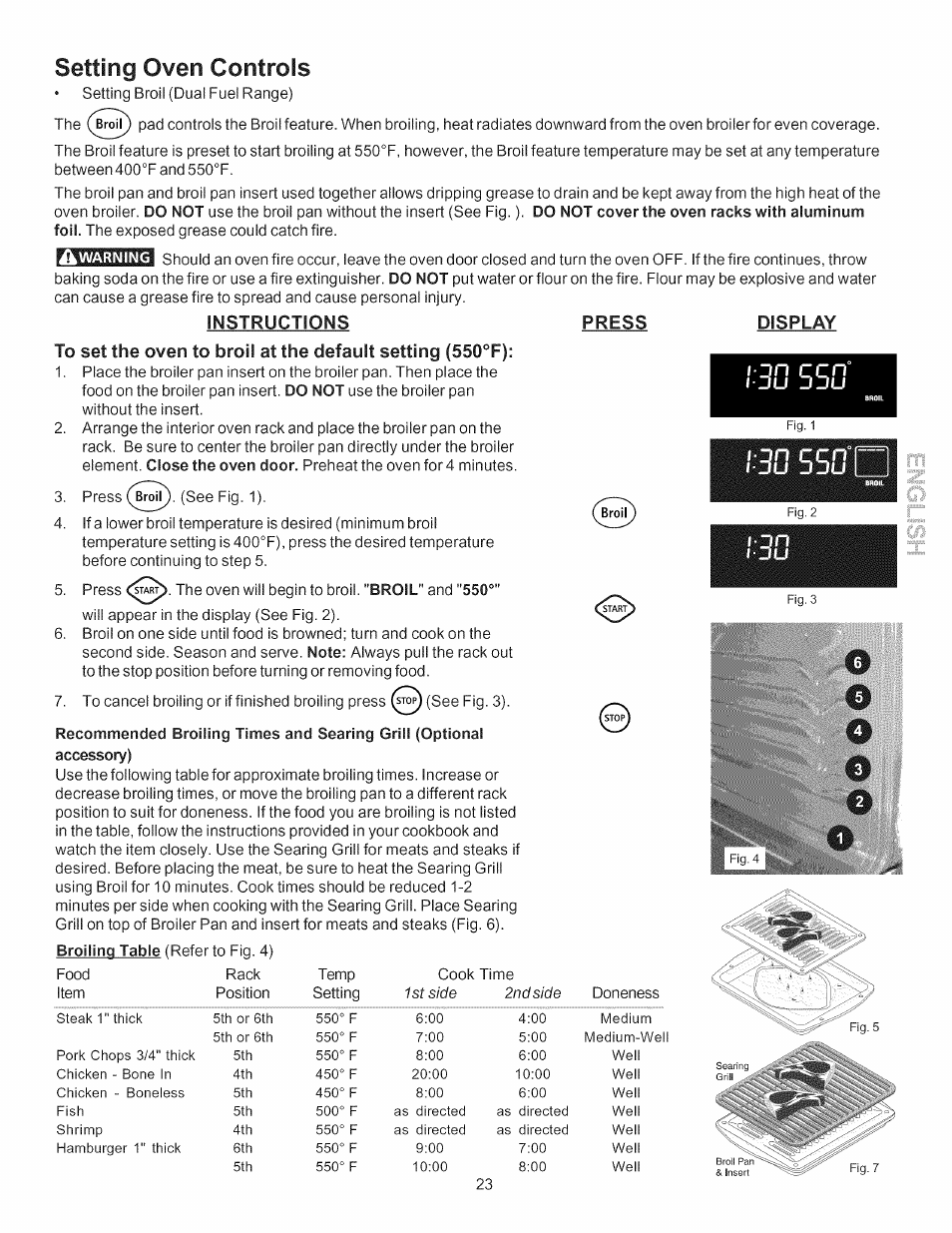 Instructions press display, 550‘d, Setting oven controls | J n ccn | Kenmore 790.7755 User Manual | Page 23 / 42