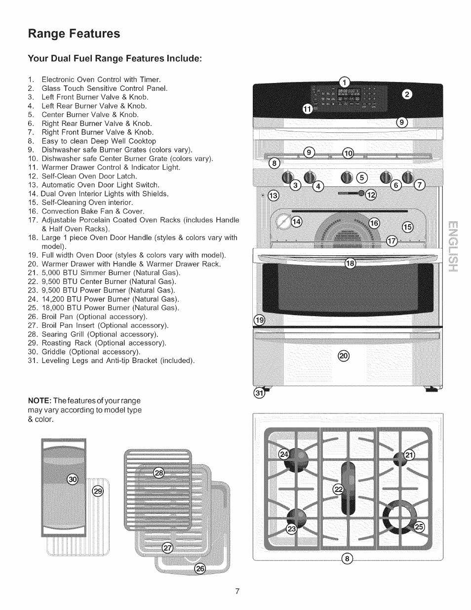 Range features | Kenmore 790.7755 User Manual | Page 7 / 42