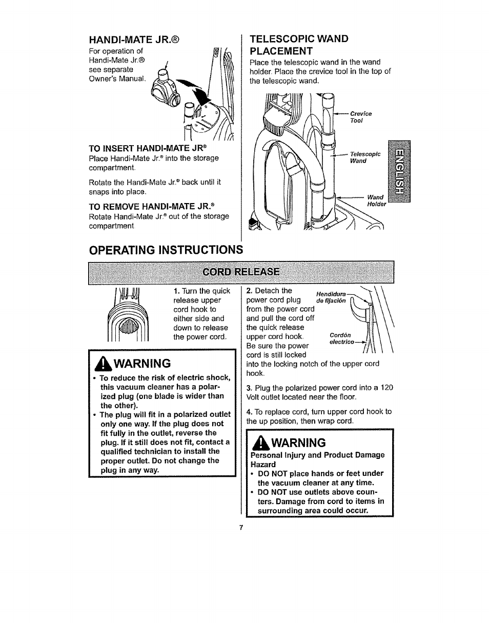 Operating instructions, Warning | Kenmore 116.36932 User Manual | Page 7 / 23